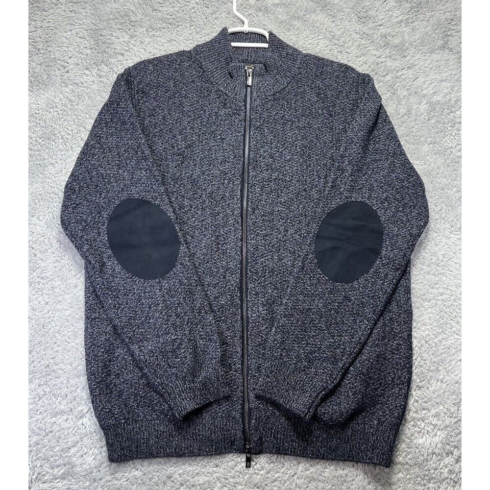 MASSIMO‎ DUTTI Wool Cotton Zip High Neck Cardigan Jumper Sweater Elbow Blue XL